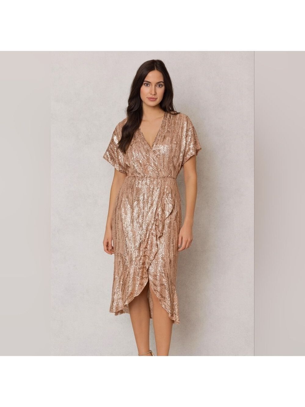 Nwot En Saison Sequin Midi Dress Rose Gold